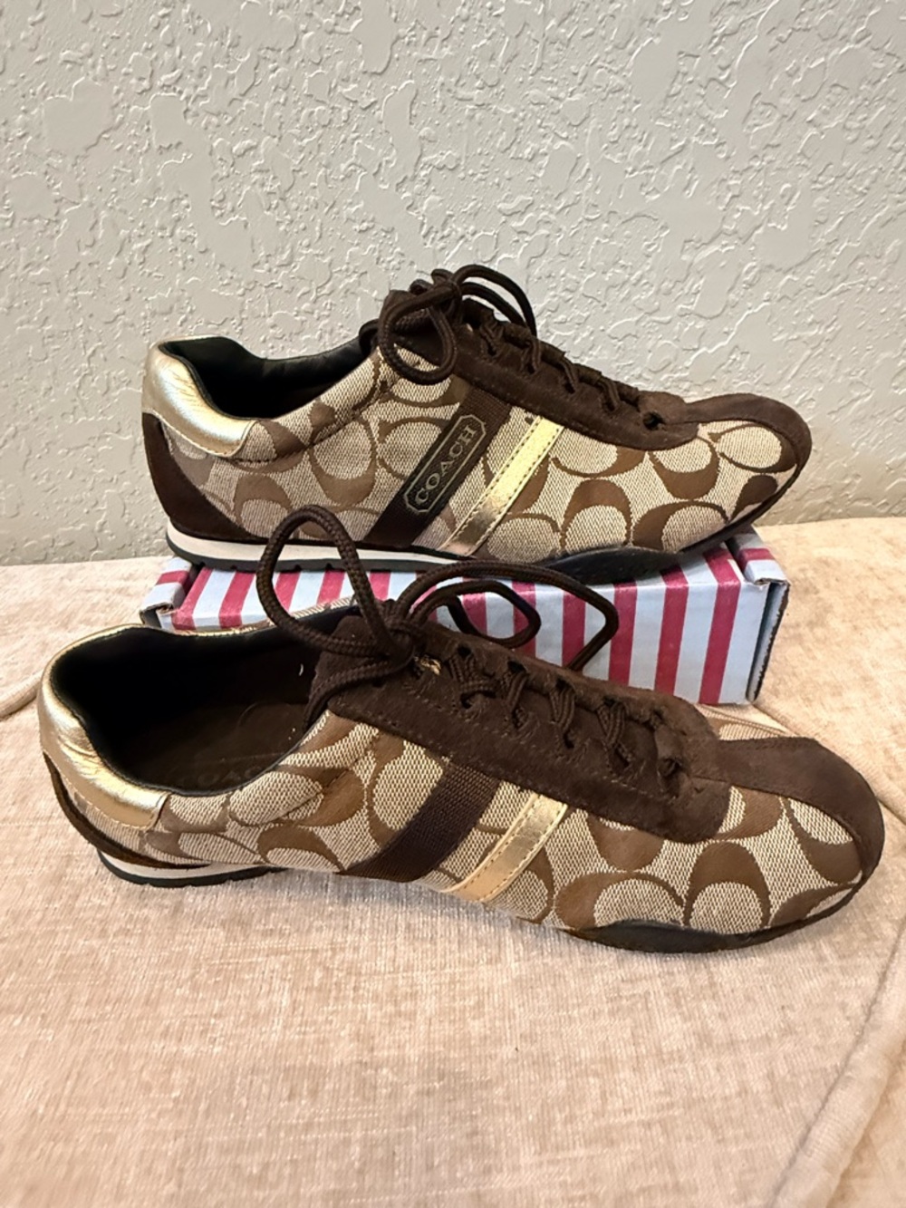 Coach Signature Logo Sneakers in Brown and Gold